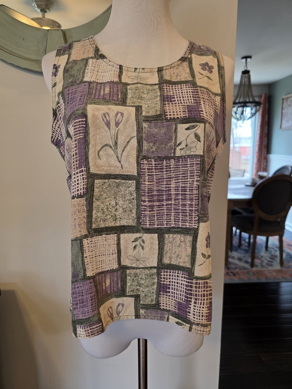 Liz Baker Vintage 100% Silk Patchwork tank Sleeveless Size Medium Petite